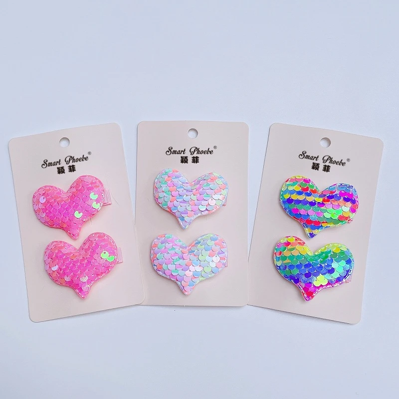 

Boutique 15Sets Fashion Sequin Heart Haripins Glitter Cartoon Gradient Rainbow Color Barrettes Princess Headwear HairAccessories