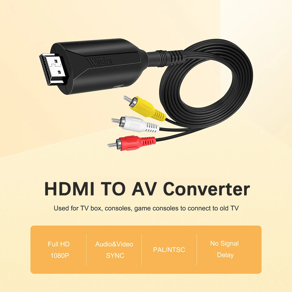 conversor de video hdmi para rca av adaptador hd video hdmi para rca av cvbs l r video 1080p hdmi2av suporte ntsc pal nova chegada 1m 32f 01