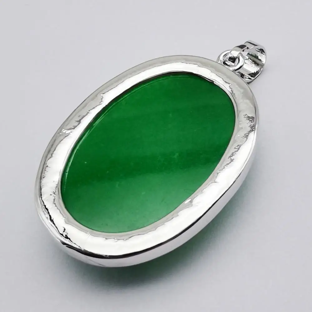 Natural Luck Green Jade Stone Bead Oval GEM Pendant Jewelry S3222