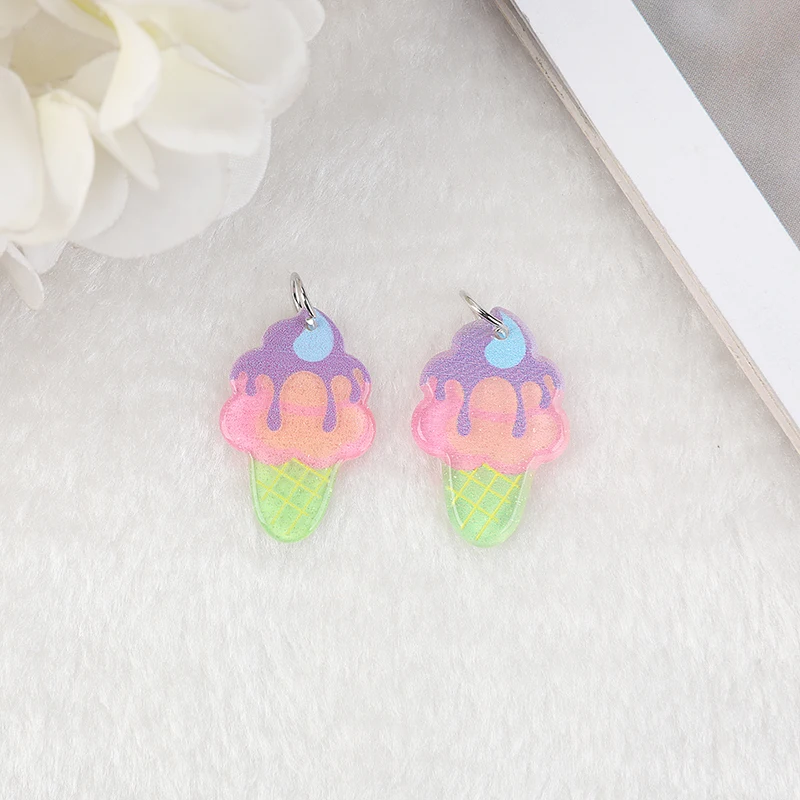 10 Pcs Acrylic Ice Cream Charms  Flatback Cartoon Food Jewelry Findings for Earrings Keychain Diy Making