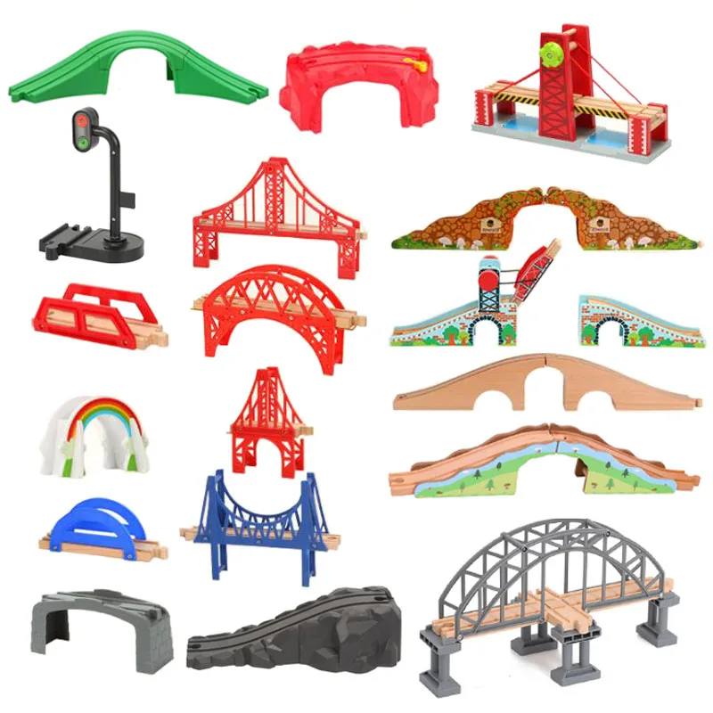 Wooden Train Track Parts Bridge Wooden Railway Toys Racing Tracks Accessories Educational Toys for Children Gift