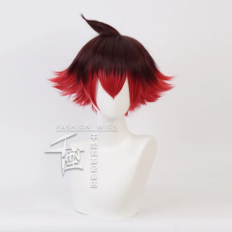 Anime PROMARE Cosplay Gueira Wig 33cm Short Heat Resistant Synthetic Red And Black Hair Halloween Cosplay