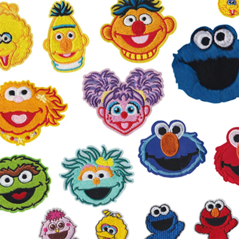 Anime Sesameing Streets Patch COOKIE MONSTER ELMO BIG BIRD Cartoon Bügeln Patches Günstige Gestickte Patches Für Kinder Kleidung