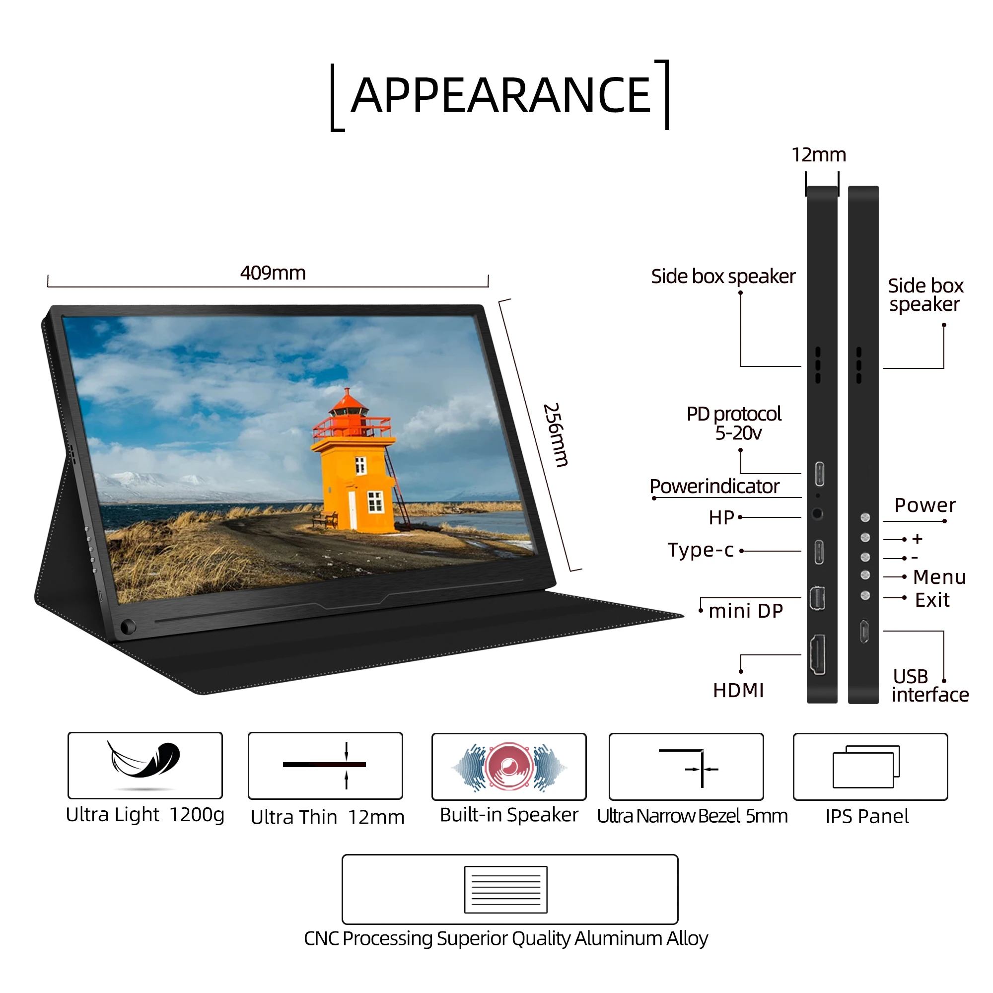 Computer Monitor 17.3 inch Portable 4K Gaming Console Display  by Intehill