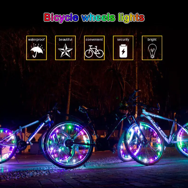 Waterproof Bicycle Spoke Light 2 Meters 20 LED Bike Wheel Light Safety Warning Cycling Flashing Light with AAA Battery