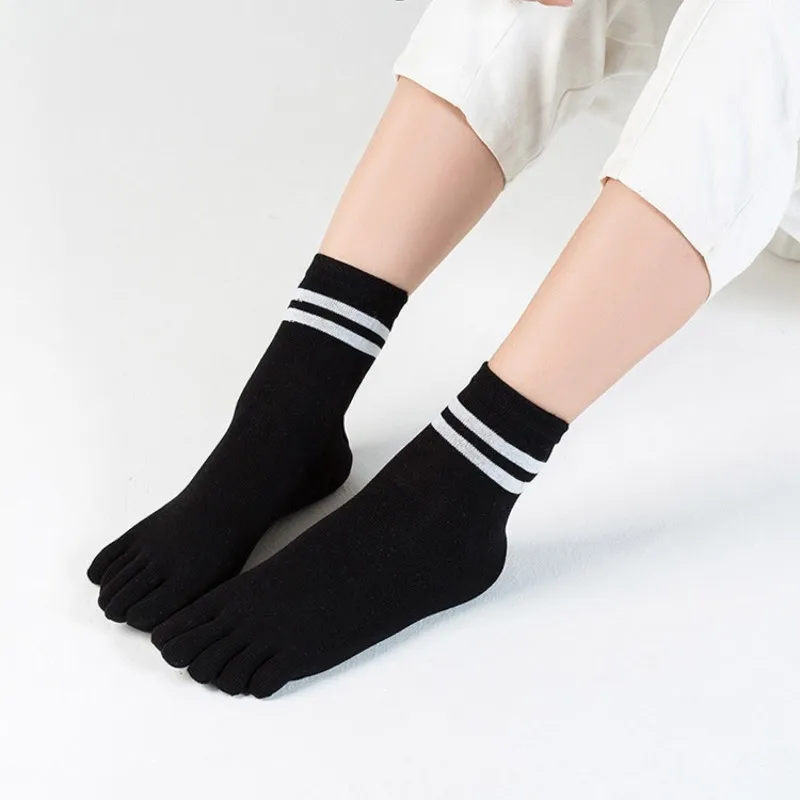 Four Seasons Toes Short Socks Woman Girl Cotton Striped Solid Sweat-Absorbing Breathable Soft Elastic 5 Finger Harajuku Socks image 6