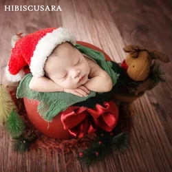 Infant Christmas Santa Hat Knitted Soft Warm Baby Xmas Hats Photography Props Fleece Winter Cap Red&White Pompom