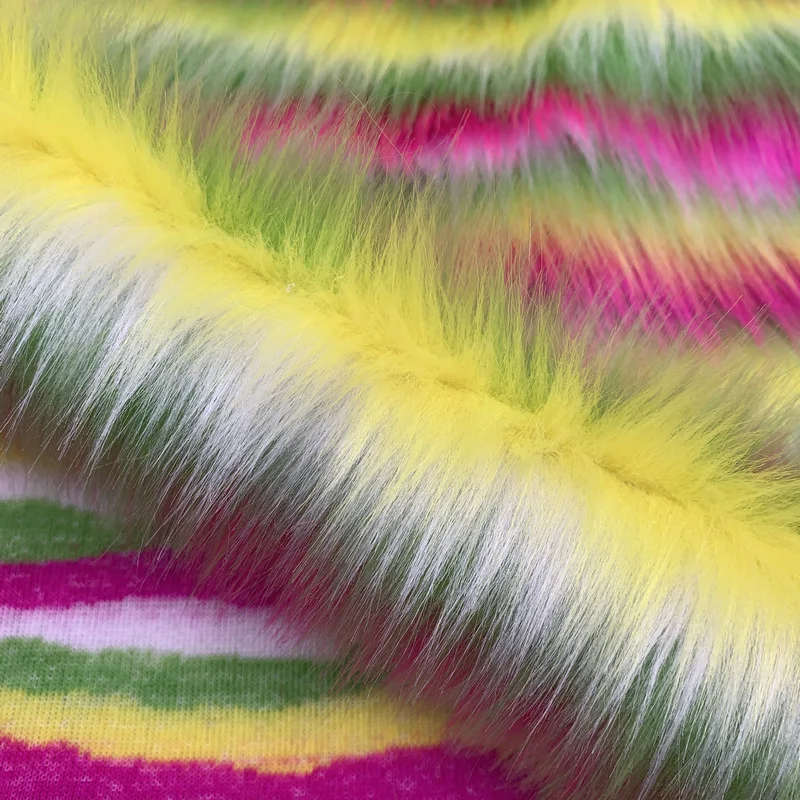 Long Pile Faux Fur , SHAGGY RAINBOW Stripes Fabric 1 yard ,Used for Blanket, Home Textile, Car Cover, Jacket Hoodies