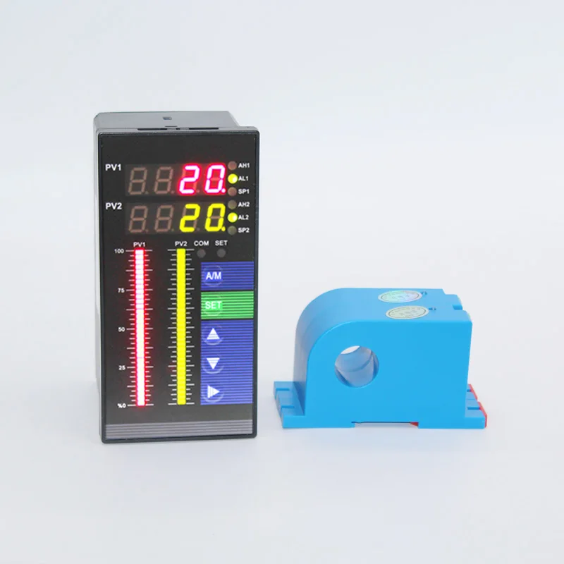 2 channels ampere meter with 4 ways relay output 20A,50A,100A,200A high and low ampere alarm with Perforated ampere sensor