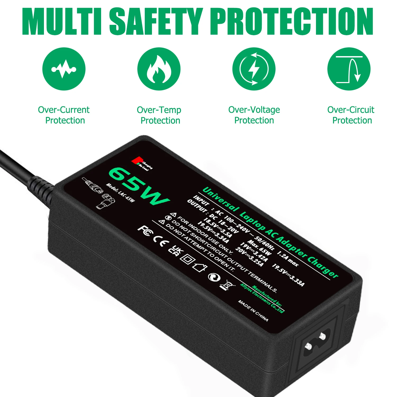 65W Universal AC Power Adapter ชาร์จแล็ปท็อปโน้ตบุ๊คแล็ปท็อปแหล่งจ่ายไฟ EU/US/UK สาย