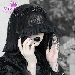 Gotyckie czarne koronkowe zroszony welony Hairband Lolita Cosplay nakrycia głowy akcesoria kostiumowe