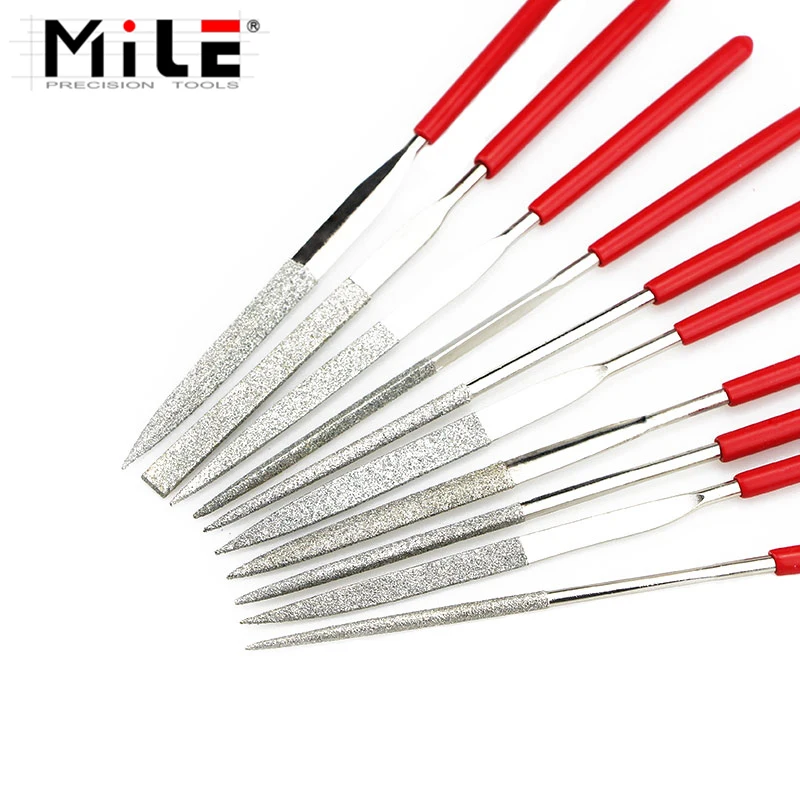 MILE 10pcs 140mm Diamond Needle File Mini Rasp Wood Carving Metal Hand File Set Microtech Hobby Hand Needle