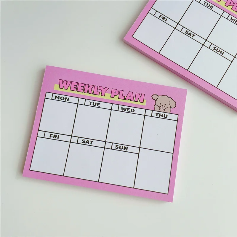 Cartone animato simpatico cucciolo rosa piano settimanale Memo Pad coreano Ins studente Planner carta per appunti fai-da-te 50 fogli cancelleria scuola Kawaii