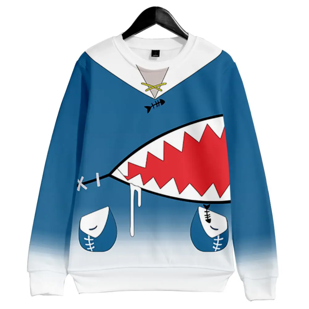 Gawr Gura Cosplay Hoodies para homens e mulheres, impressão 3D, moletom Hip Hop, pulôveres de manga comprida, streetwear Harajuku, casaco