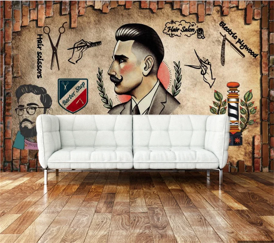 

wellyu Custom wallpaper 3d retro nostalgic hairdresser barber shop background living room bedroom background wallpaper