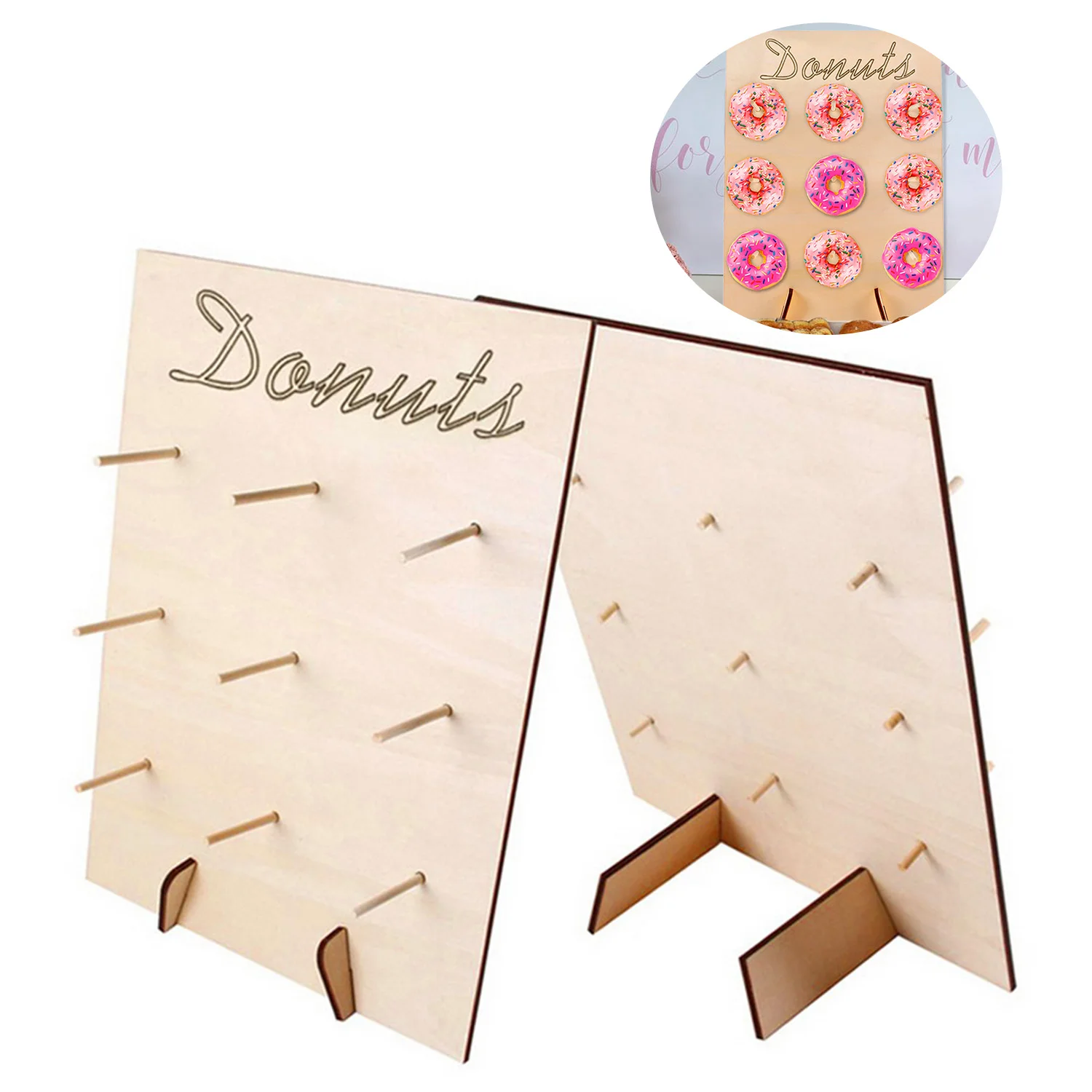 Behogar Donuts Stand Holder Doughnut Table Display Stand Rustic Detachable Wooden Board for Candy Sweet Wedding Party Decoration