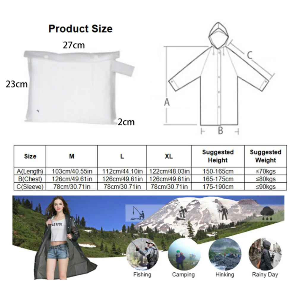 1 pz uomo donna EVA impermeabile Poncho con cappuccio giacca trasparente addensato impermeabile abbigliamento da pioggia turismo escursionismo