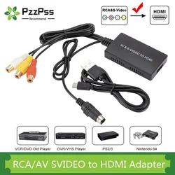 PzzPss RCA /AV SVIDEO to HDMI-Compatible Adapter For DVD HD TV STB Compatble With PS2/PS3,720P /1080P AV S-VIDEO Video Converter