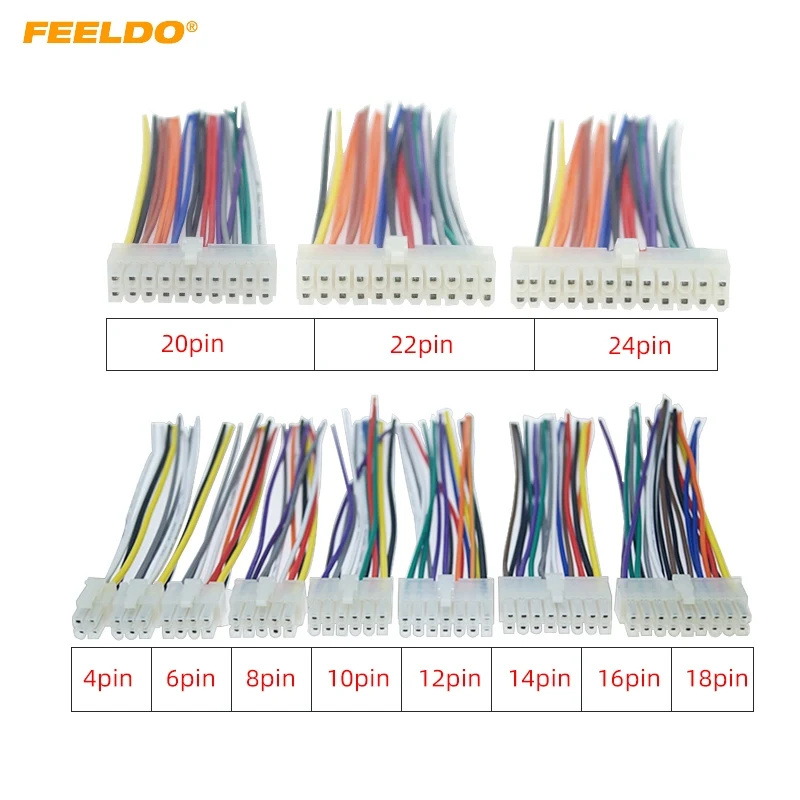 FEELDO 1PC Universal Car Wire Harness Connector 4Pin-24Pin Into Car DVD CD Radio Stereo Wire Plug Adapter