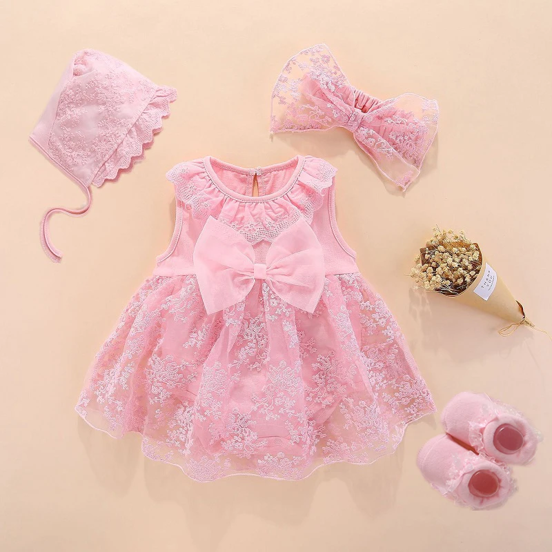 New Born Baby Girls Infant Dress&clothes Summer Kids Party Birthday Outfits 1-2years Shoes Set Christening Gown Baby Jurk Zomer