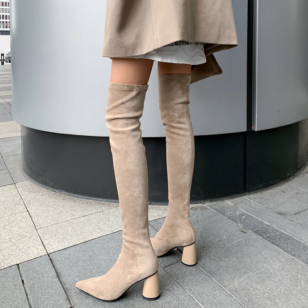 Sexy Slim Fit Elastic Fabric Over The Knee Boots Women shoes Autumn Winter ladies Round Heel overknee Long Thigh High botas