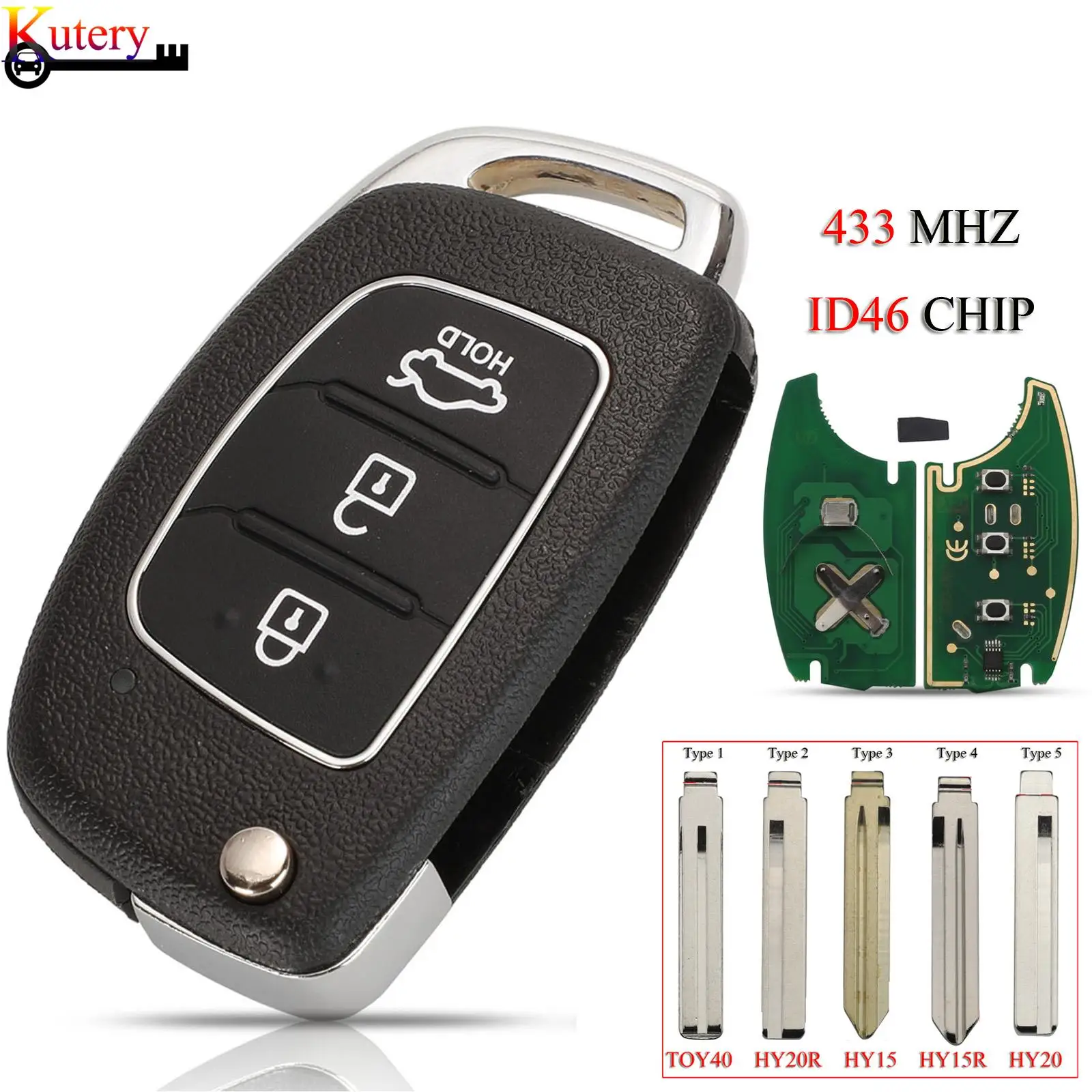 jingyuqin Remote Smart Car Key For Hyundai IX45 I30 Accent Elantra Solaris Sonata Tucson Santa Fe 3Buttons 433Mhz ID46 Chip