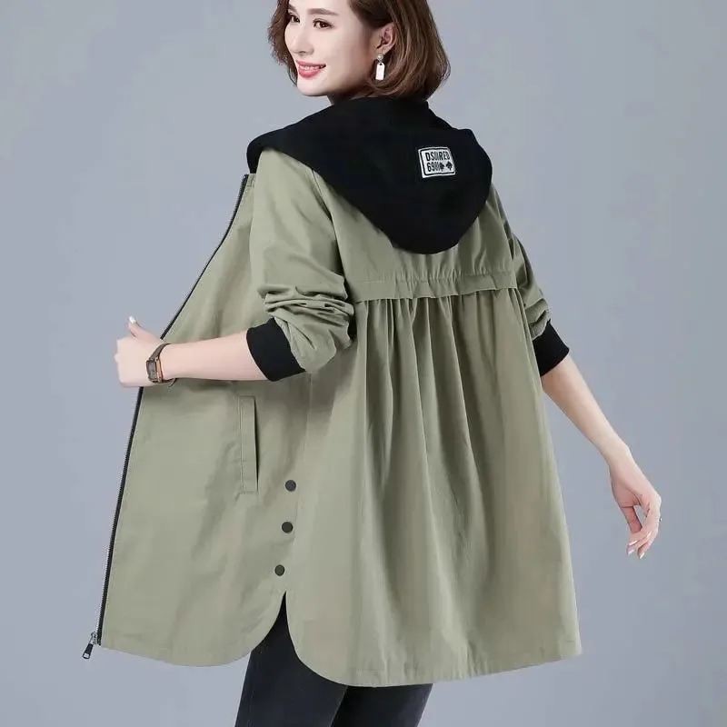 2024 New Autumn Women Jacket Casual Basic Coat Pocket Zipper Jackets Long Sleeve Female Windbreaker Loose Hooded Outwear