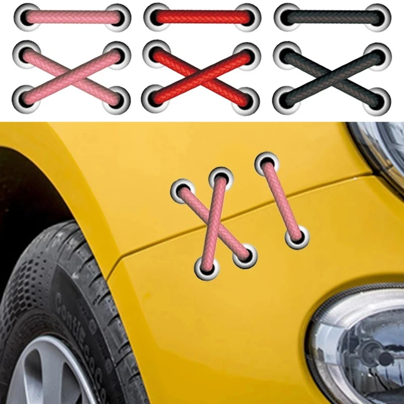 Car Stickers Shoelaces Tie Patch Mend Gaps Stitches 3D Funny Reflective Decoration For Trunk Bumper Motorcycles D2