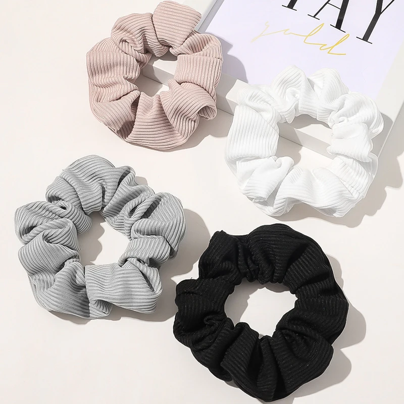 Autumn and Winter Women Warm Corduroy Big Hair Scrunchies Solid Soft Vintage Hair Gums Striped Fabric Rubber Bands For Hair Bun