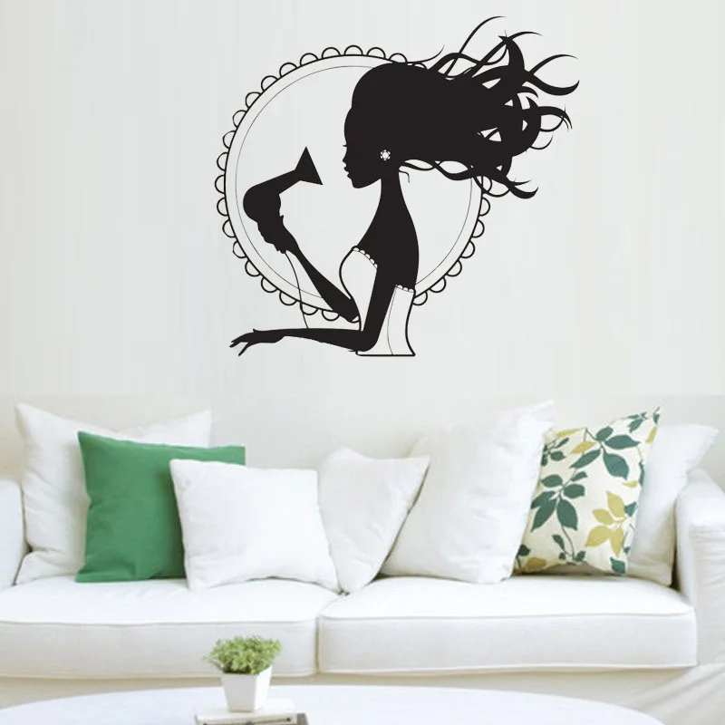 Beauty Salon Woman Sticker Art Mural Wall Sticker Decoration Girl Hair Dryer Hair Dryer Vinyl Barber Shop Wall Sticker