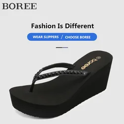 BOREE Frauen Sommer Bling Kristall Hausschuhe Flip-Flops Plattform Keile Pantoffel Urlaub Strand Außen Sandalen femmes chaussures