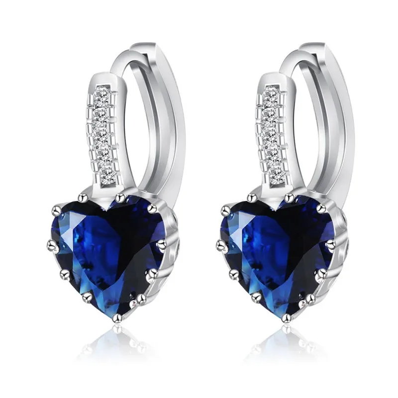 Luxury Ins Hot Colorful Heart Stone 925 Sterling Silver Stud Earrings Women CZ Stone Earrings Korean Trend Bling Crystal Jewelry