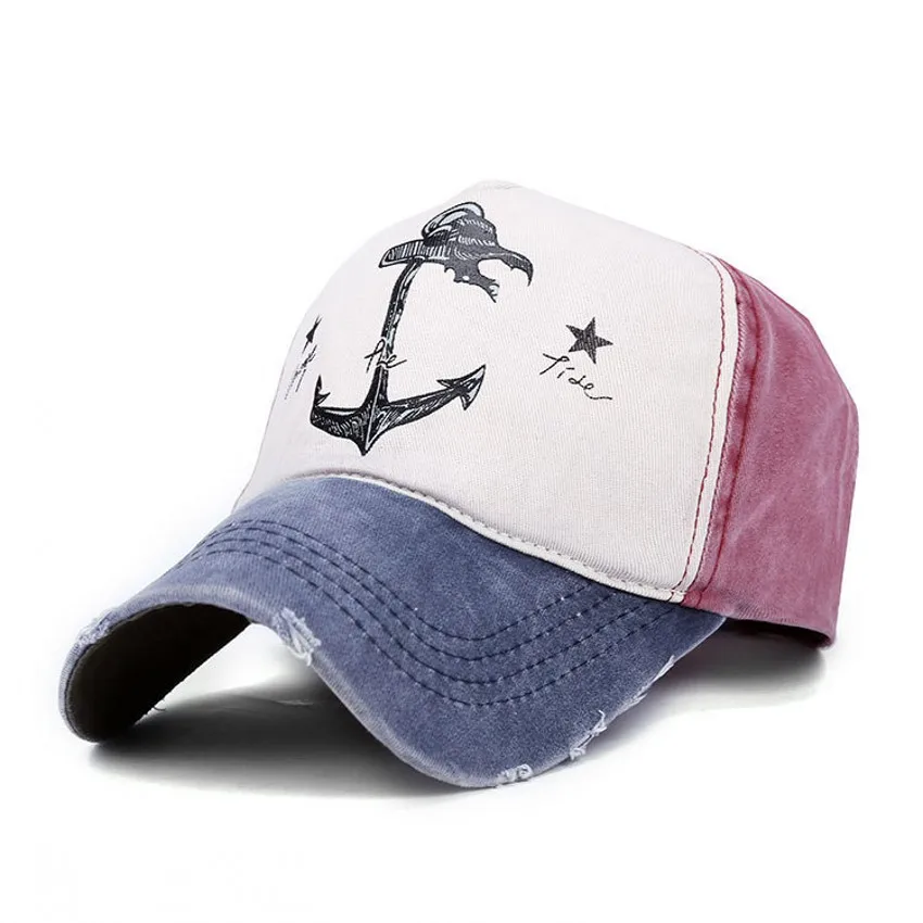 Vintage Style The Pirate Ships Anchor Printing Adjustable Washed Baseball Cap Anchor Hat Sailing Women Beach Gift Boating Yacht