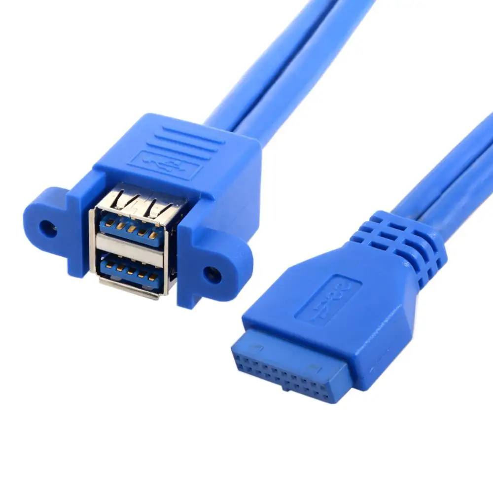 1pcs Stackable USB 3.0 Female Panel Type to Motherboard 20Pin Header Cable Dual Ports 30cm 50cm