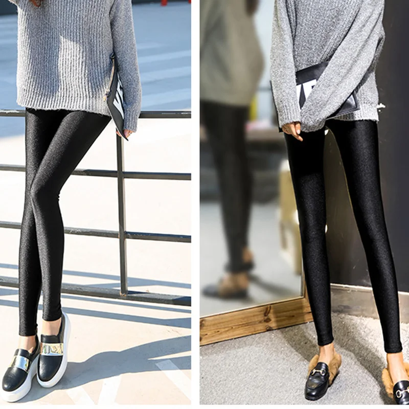 Women Thick Velvet Sexy Shiny Leggins Winter Leggings Stretch Pants Black Solid Spandex High Waist Elasticity Casual Trousers