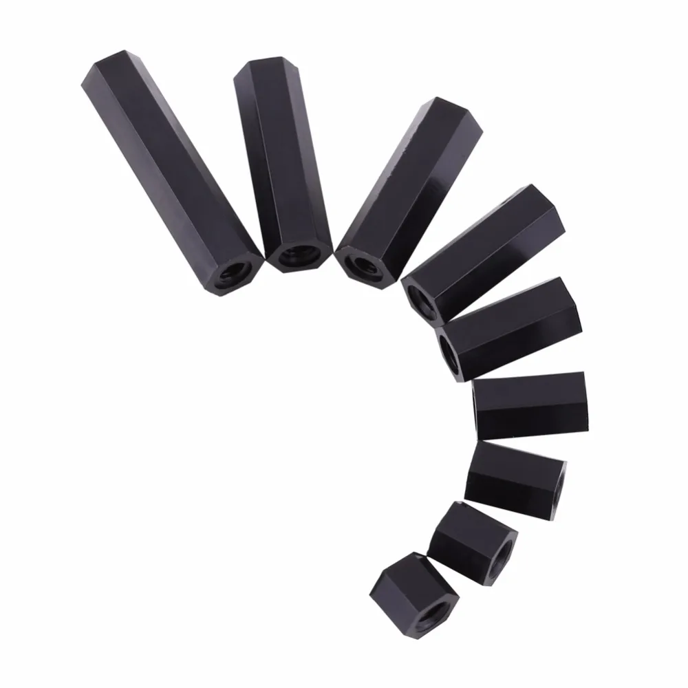 100Pcs Black Nylon M3*5/6/8/10/12/15/18/20/25mm Female Hex Threaded Spacer Standoff PA66 Nylon Standoff For PCB Circuit Board