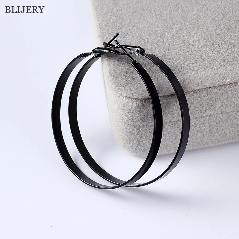 BLIJERY New Fashion Black Hoop Earrings for Women Jewelry Punk Big Circle Earrings Basketball Brincos Femme Gift