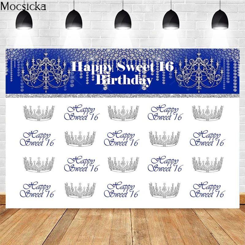 Sweet 16th Birthday Photography Background Crown Chandelier Decoration Props Children Birthday Party Photo Backdrop Studio