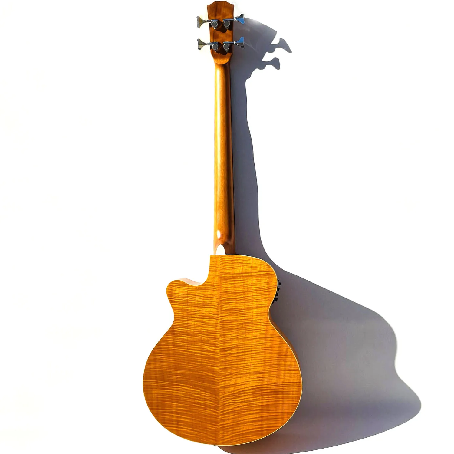 Custom Acoustic Electric Bass Cutaway Style with F Holes with Fretless with EQ IN Yellow