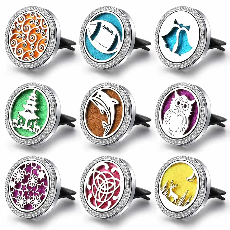 Fashion Zircon Car Air Freshener Stainless Steel Aroma Essential Oil Diffuser Perfume Locket Car Pendant Owl Car Air Outlet Clip