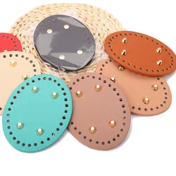 20*9cm Oval Long Crochet Bottom For Knitted Bag Pu Leather Bag Accessories Handmade Bottom With 38 Holes Diy Crochet Bag Bottom