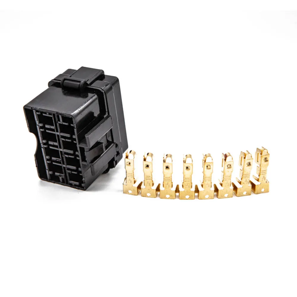 4 Way Black Car Medium Relay Fuse Box Assembly with 8pcs Gold Terminals Car Insurance Holder