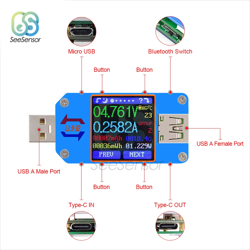 UM24 UM24C UM25 UM25C UM34 UM34C misuratore di corrente di tensione USB 2.0 Micro USB tipo-c LCD voltmetro amperometro carica batteria Tester USB