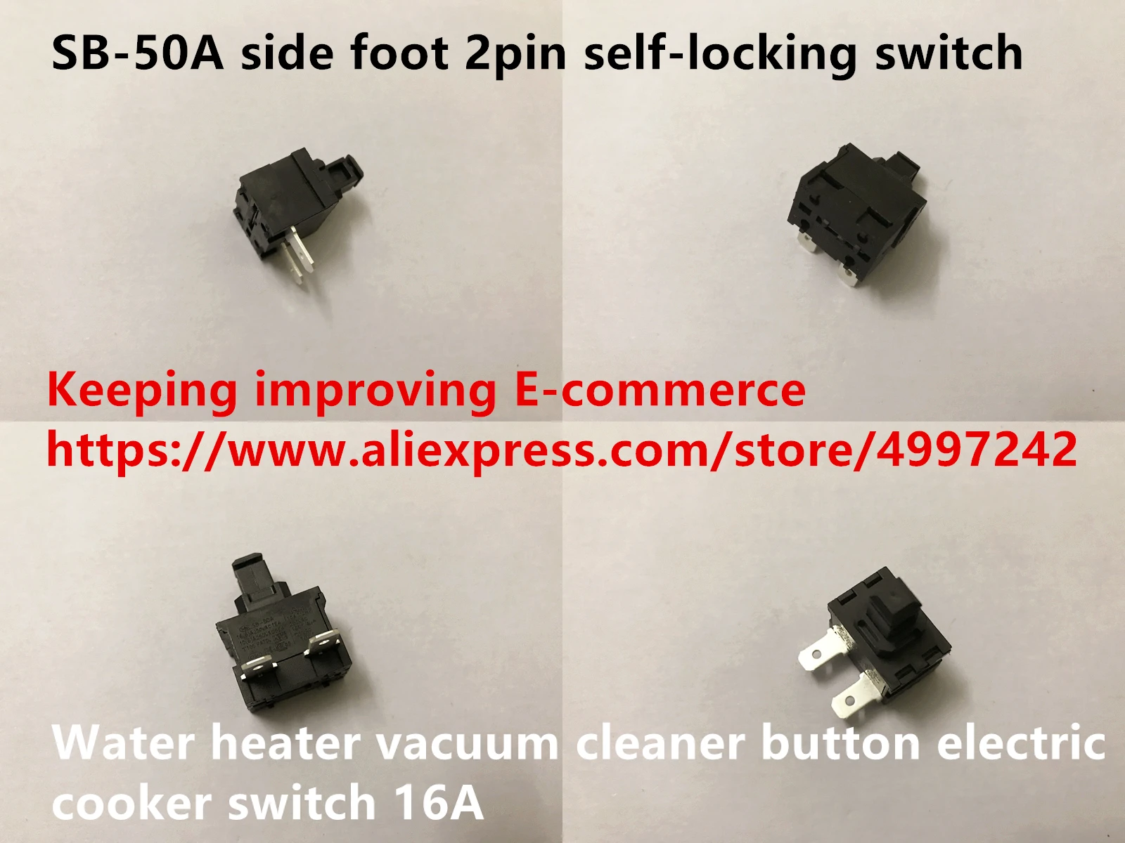 Original new 100% SB-50A side foot 2pin self-locking switch water heater vacuum cleaner button electric cooker switch 16A
