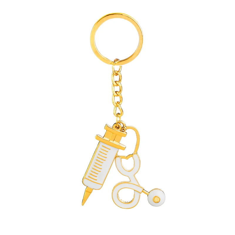 Syringe and Stethoscope Keychains Doctors and nurse Keyrings hospital Jewelry angel Charm Workers Car Key Holder