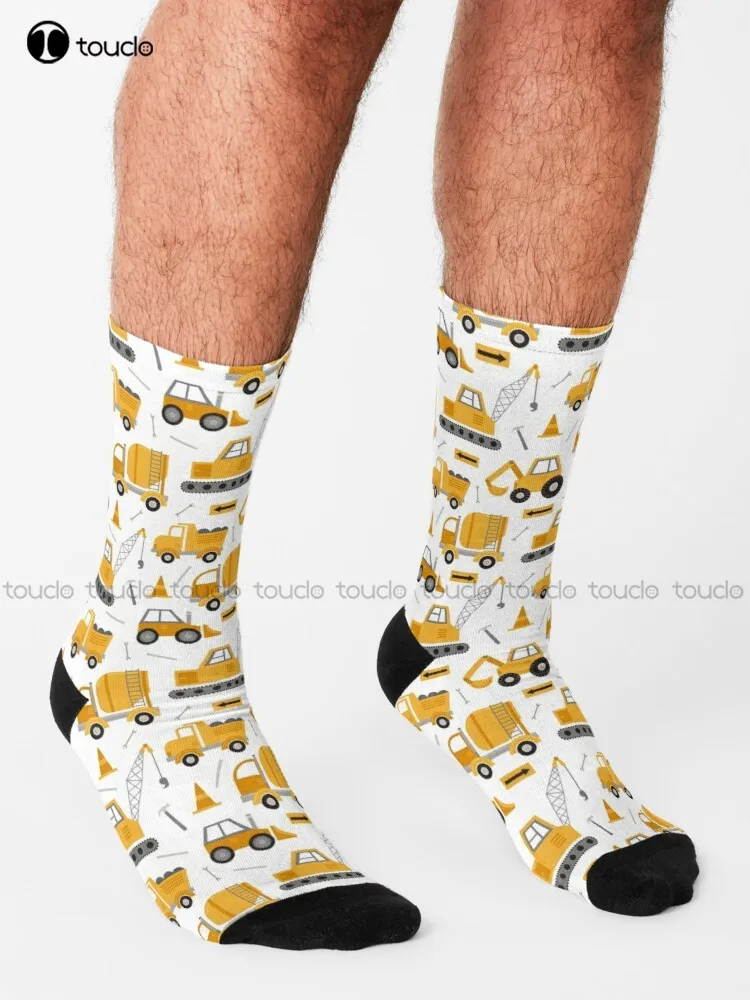 Construction Trucks  Socks Baseball Socks Men Personalized Custom Unisex Adult Teen Youth Socks 360° Digital Print Funny Sock