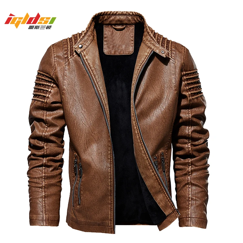 Men's Winter Leather Jacket Motorcycle Biker Leather Coats Male Outerwear Fashion Warm Thicken Faux Wool Liner Jacket M-5XL