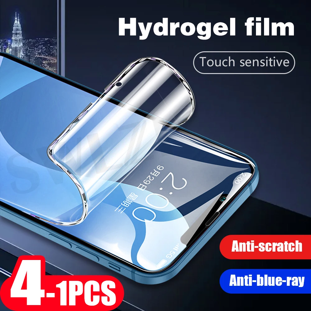 4-1Pcs cover hydrogel film for iphone 11 12 13 pro max mini X XS XR 8 7 plus SE 6 6s protective phone screen protector Not Glass