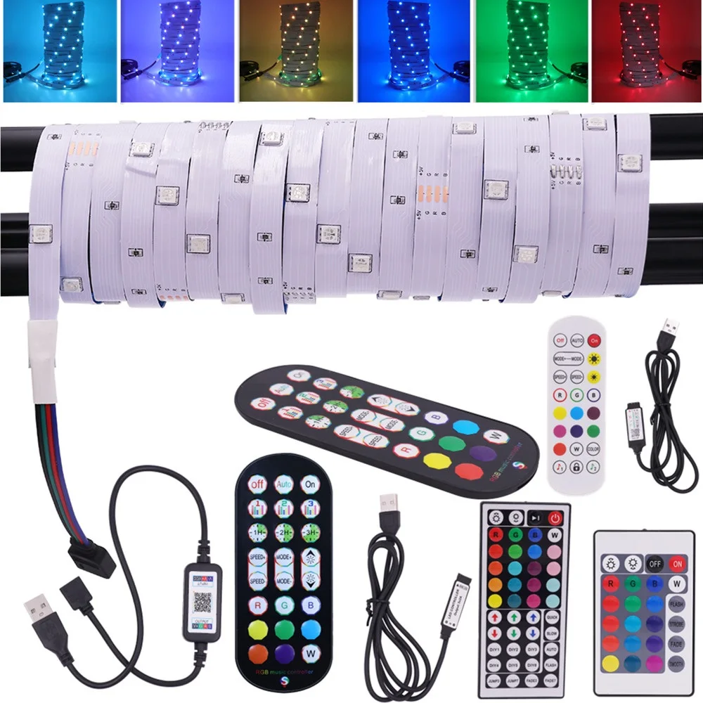 

USB RGB LED Light Strip With Remote Control DC5V 5050 SMD Cuttable Flexible Tape Diode Lamp Smart Bluetooth Ribbon TV Backlight