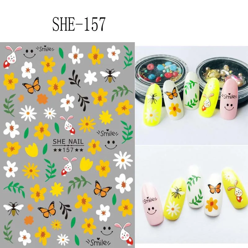 Morixi flower nail decals for spring season small daisy rose pink yellow  3D manicure foils self glue nail art sticker JM010